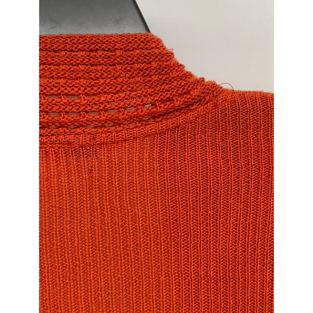 SWEATER WORKS Women's Orange Crochet Knit Open-Front Cardigan SZ XL