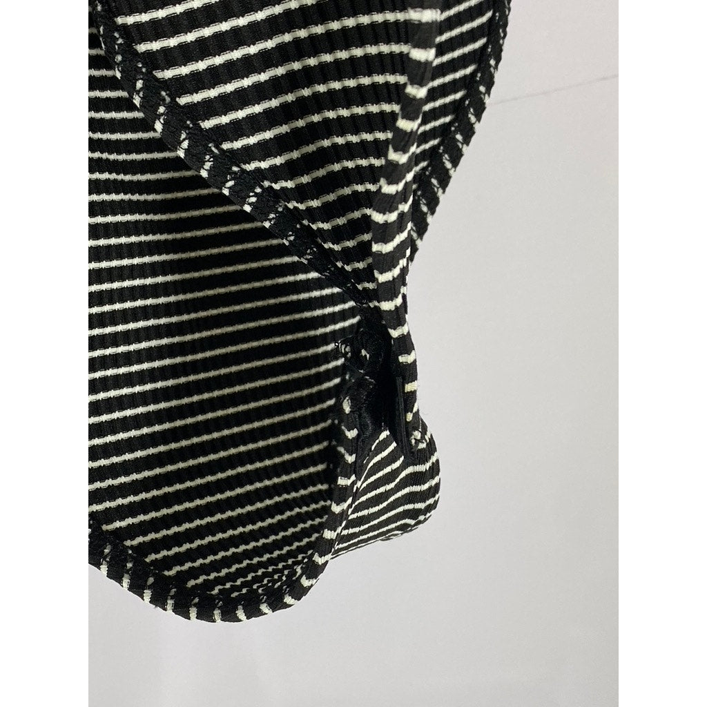 TOPSHOP Women's Black-White Striped Tie-Back Bow Long Sleeve Bodysuit SZ 8