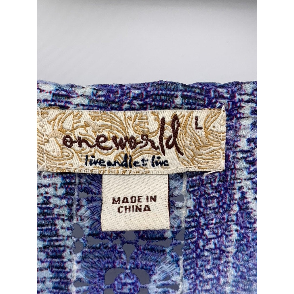 ONEWORLD Women's Blue-Purple Ombre Textured Floral Sleeveless Midi Dress SZ L