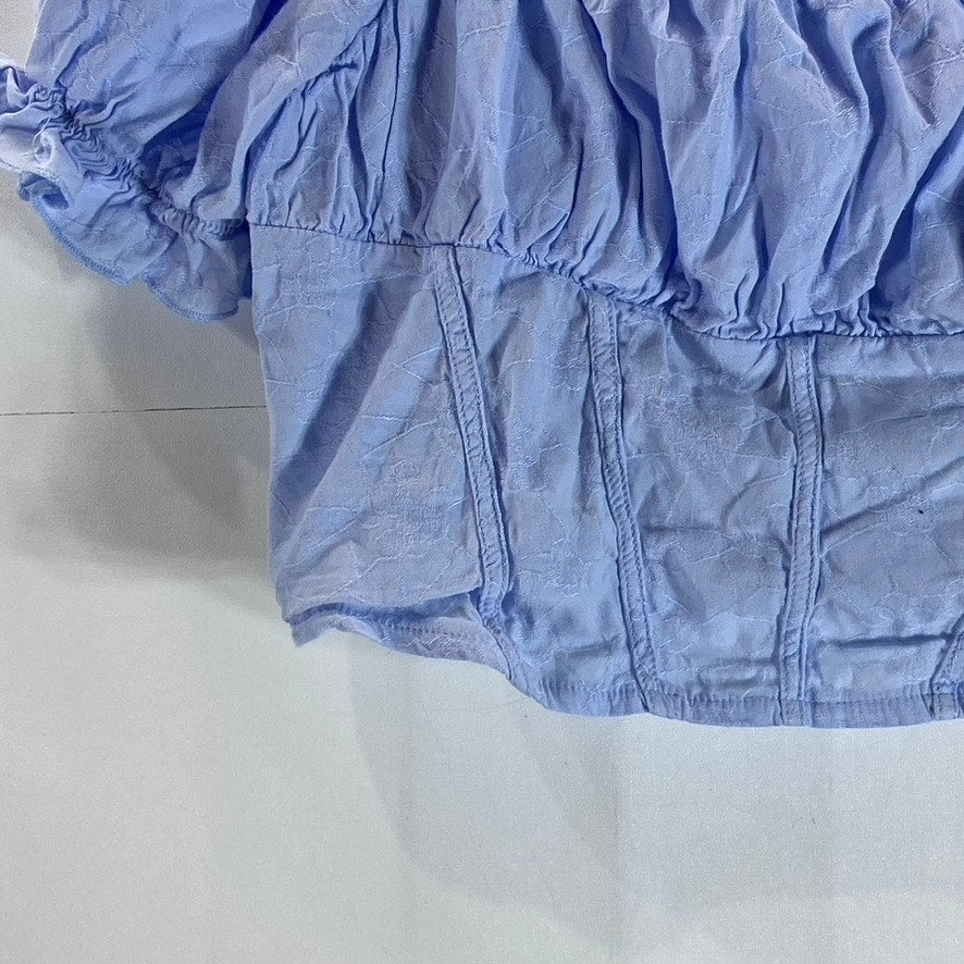 UNBRANDED Women's Light Blue Puff-Sleeve Smocked Crop Top SZ S