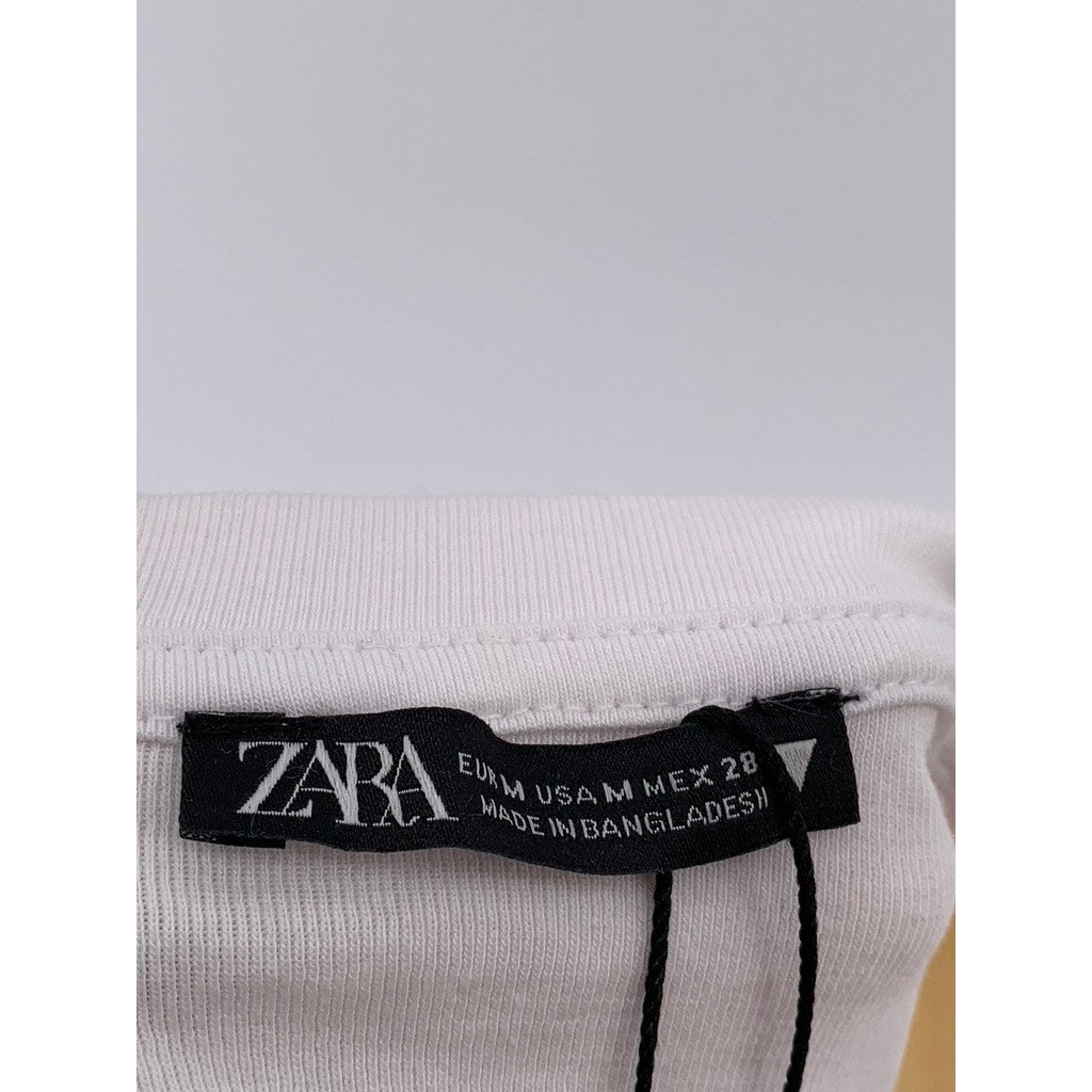 ZARA Women's White Crewneck Cropped Muscle T-Shirt SZ M