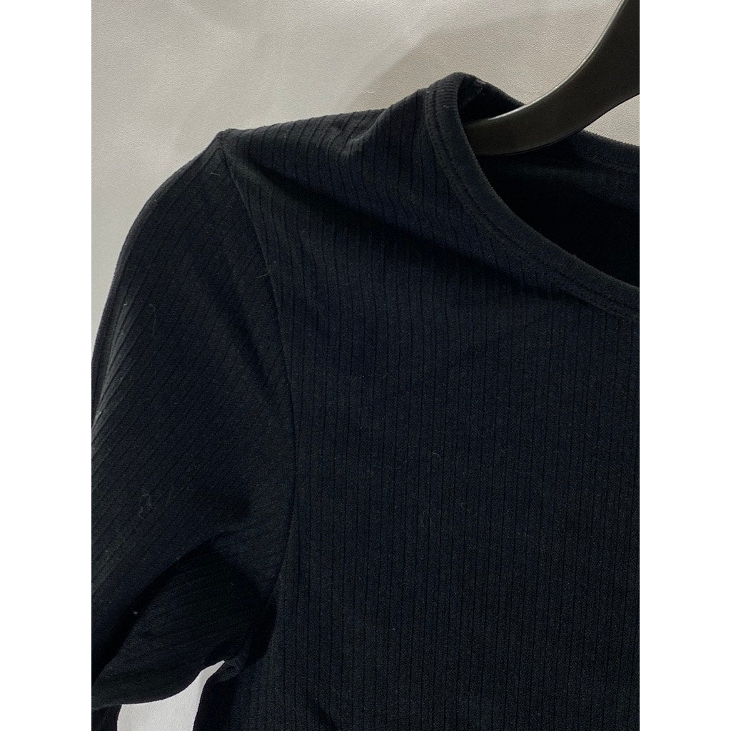 H&M SPORT Women’s Black Ribbed Crewneck Long Sleeve Cropped top SZ M