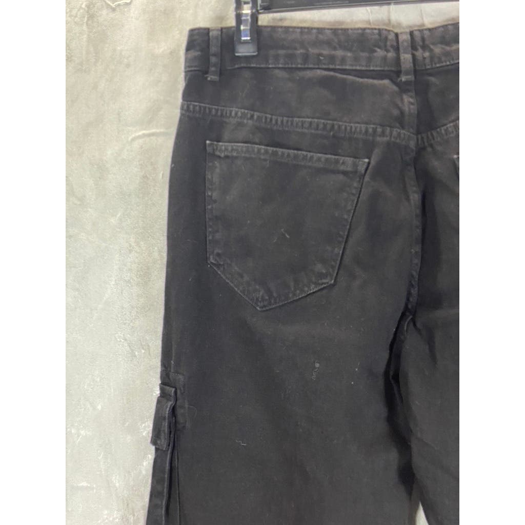 MAN BOOHOOMAN Men's Black Distressed Stretch Popper Hem Cargo Jeans SZ 36