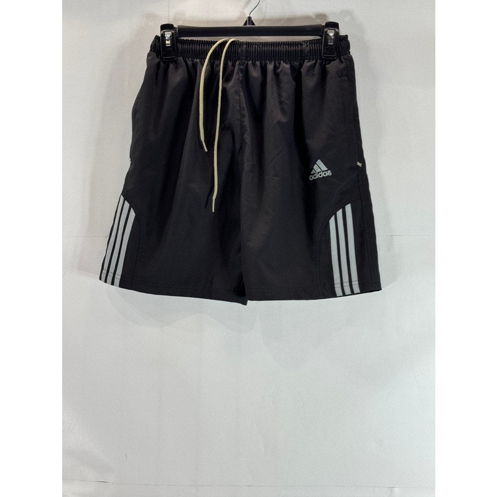 ADIDAS Men's Black/White Vintage Reflective Logo Elastic Active Shorts SZ M