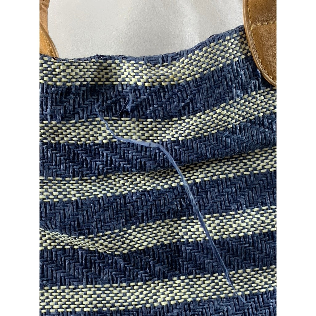 H&M Women's Blue-White Straw Woven Striped Shoulder Bag