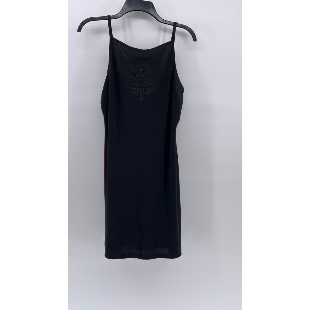 URBAN GIRL Women's Black Stamped Logo Scoop-Neck Spaghetti Strap Mini Dress SZ L