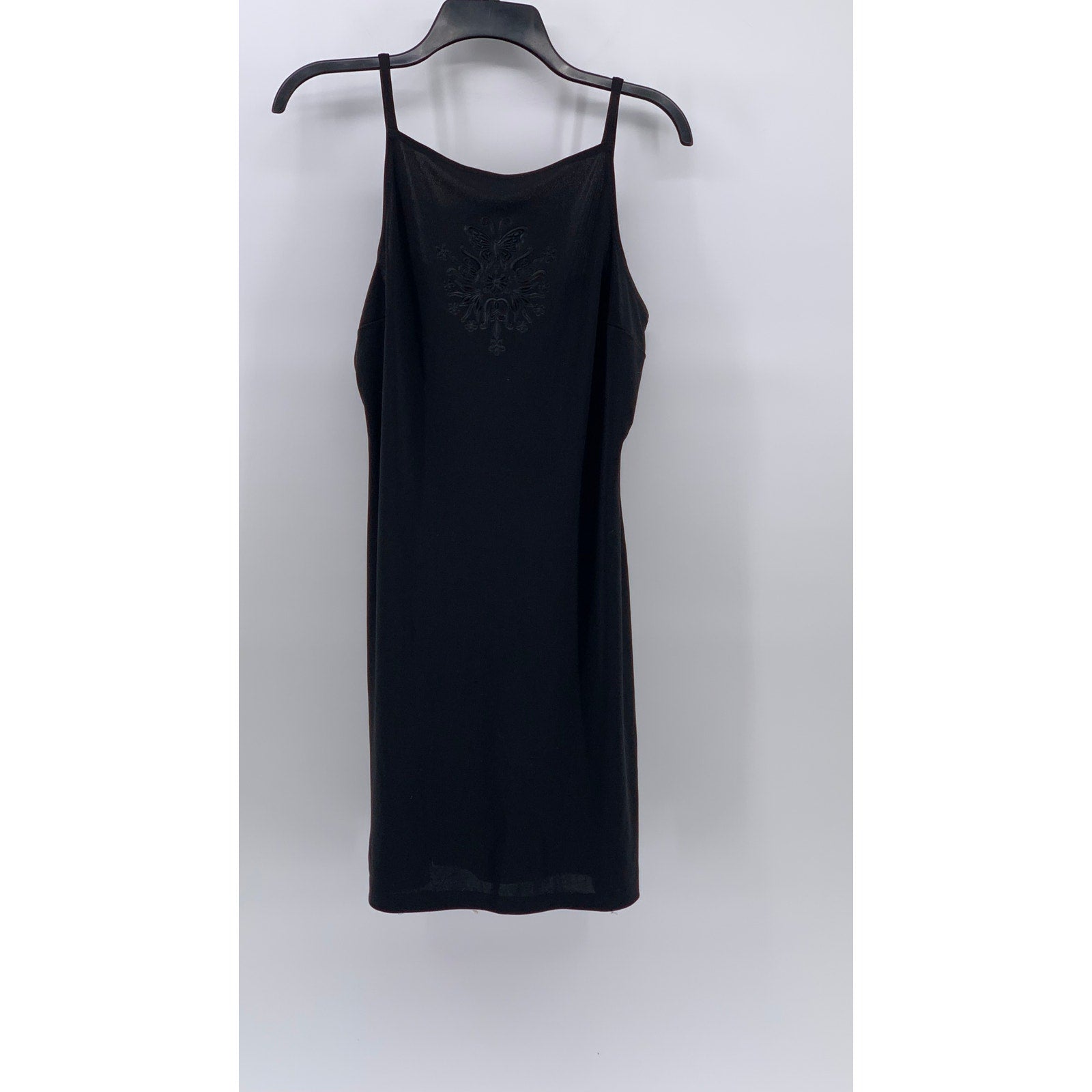 URBAN GIRL Women's Black Stamped Logo Scoop-Neck Spaghetti Strap Mini Dress SZ L