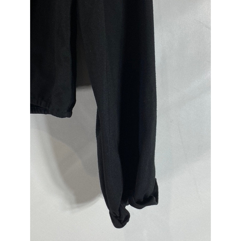 ALXNAN STUDIO Women's Black Square-Neck Long-Sleeve Button-Up Cropped Top SZ L