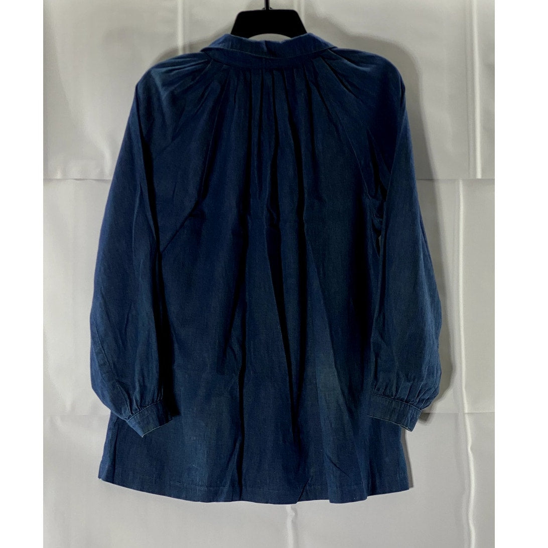 CALVIN KLEIN Women's Blue Denim Long Sleeve Polo-Collar Blouse SZ 3(S)