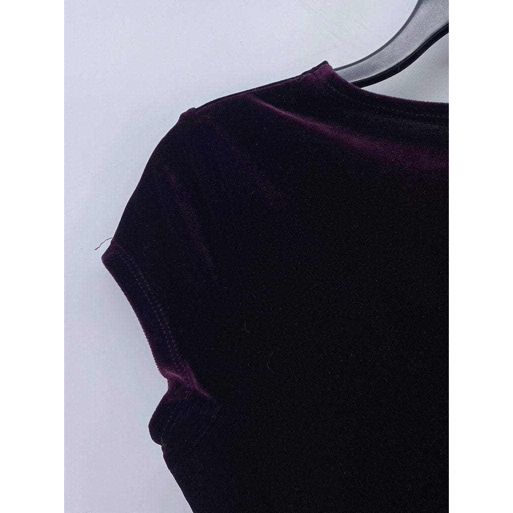 UNBRANDED Women's Purple Crewneck Velvet Short Sleeve Tie-Waist Maxi Dress SZ 14