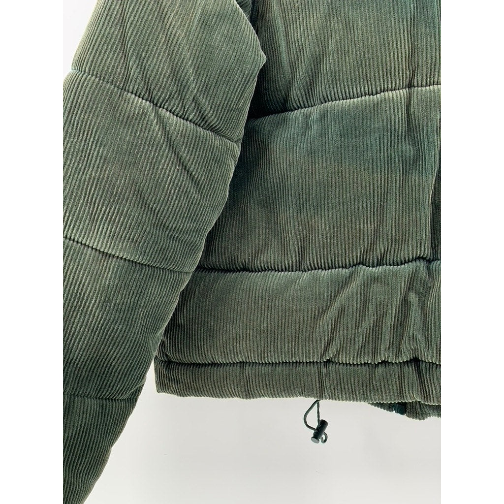 FOREVER 21 Women's Dark Green Corduroy Puffer Jacket SZ M