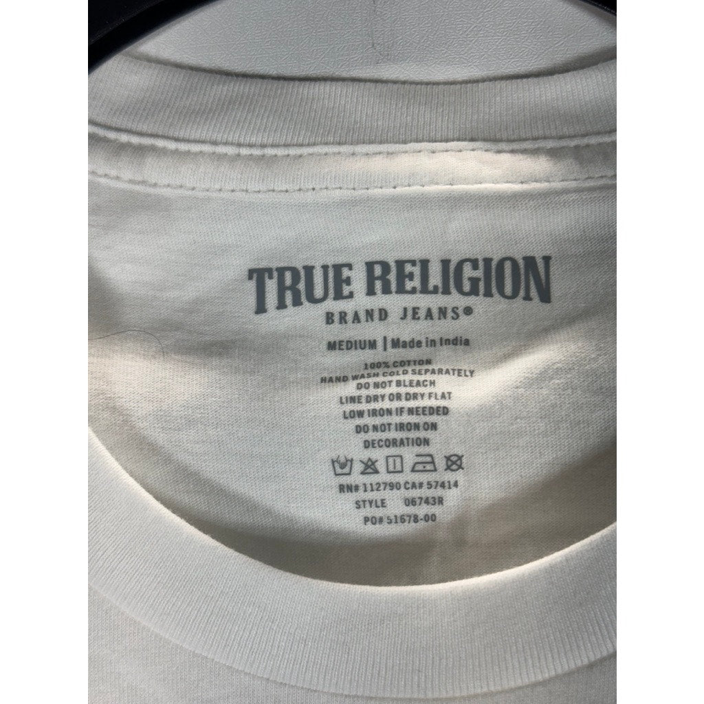 TRUE RELIGION Men's White/Orange Graphic Crewneck Short Sleeve T-Shirt SZ M