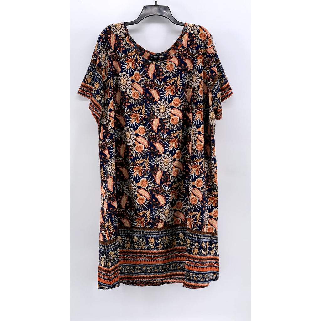 SHEIN CURVE Women's Navy-Orange Printed Short Sleeve Dress SZ 4XL