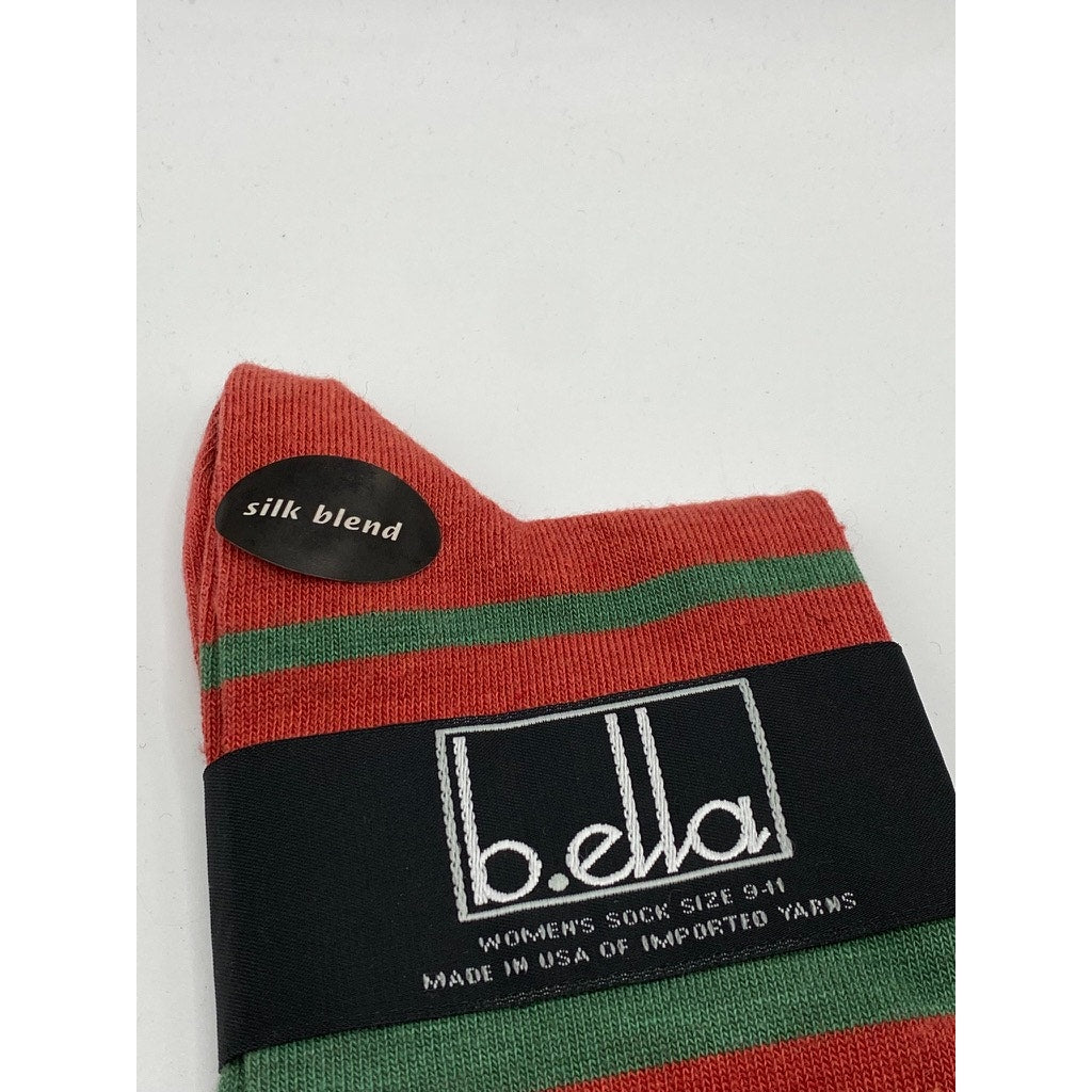 B.ELLA Women's Orange-Green Striped Knit Cotton-Blend Taryn Crew Socks SZ OS