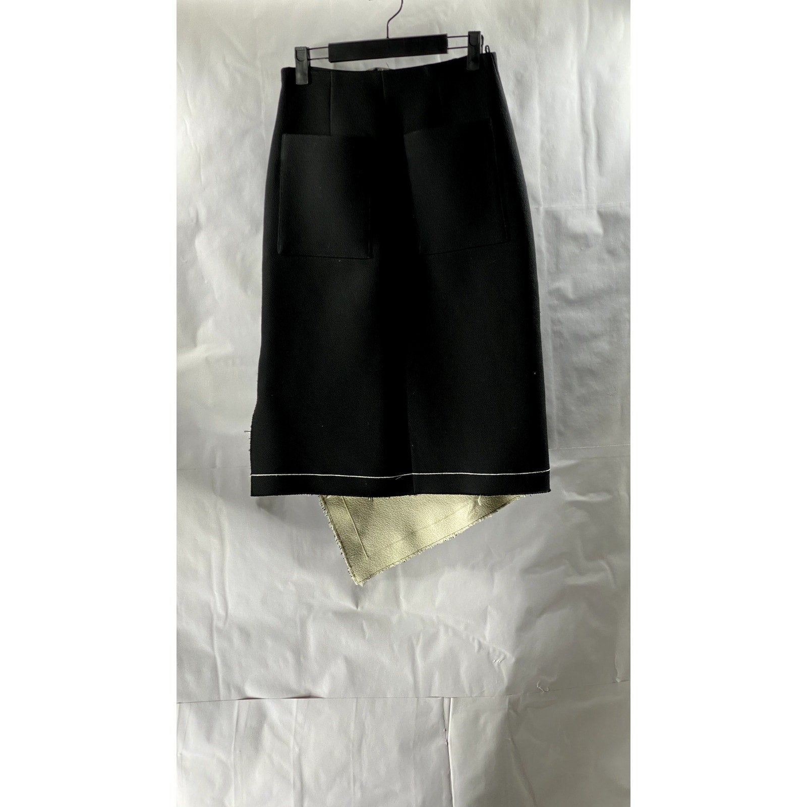 TIBI Women's Black-Beige Embroidered Leaf Asymmetrical Hem Midi Skirt SZ 00