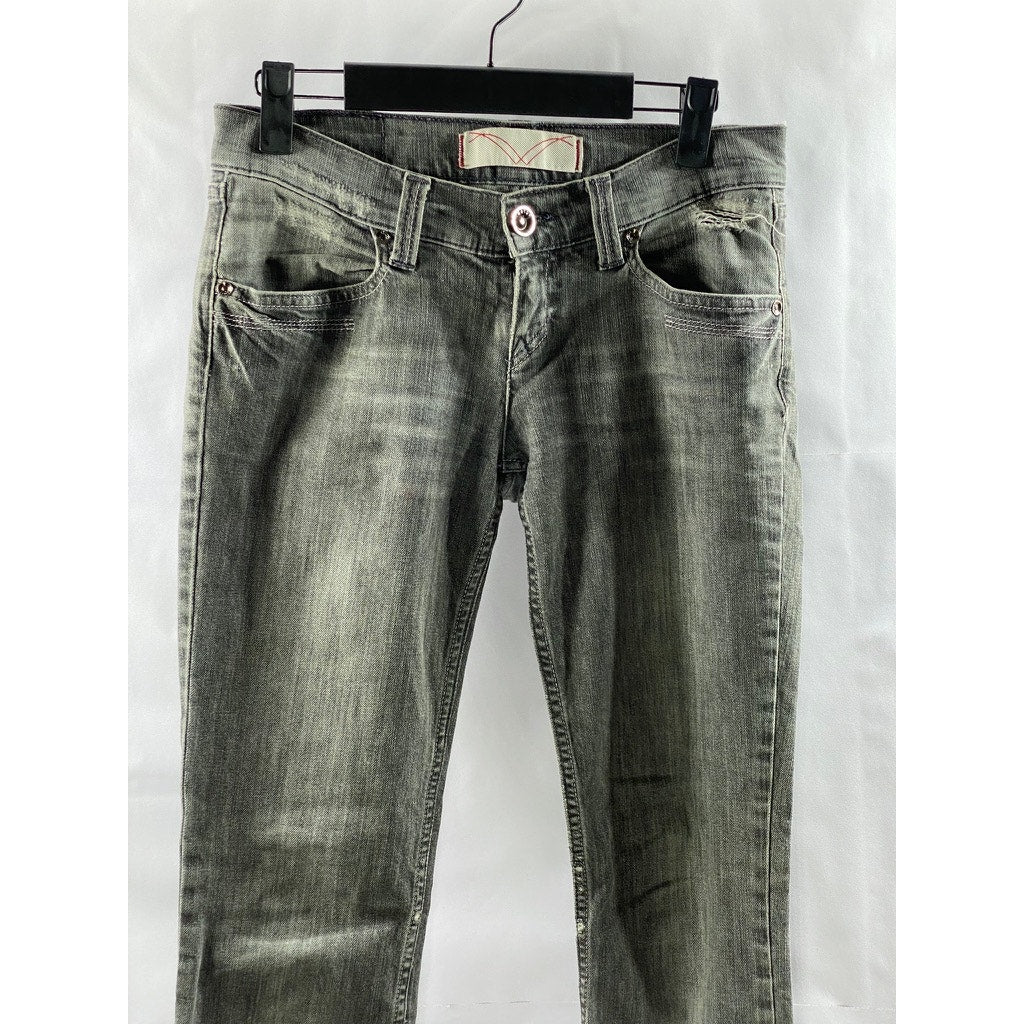 MOTOR JEANS Women's Washed Black Straight-Leg Denim Distressed Jean SZ 26