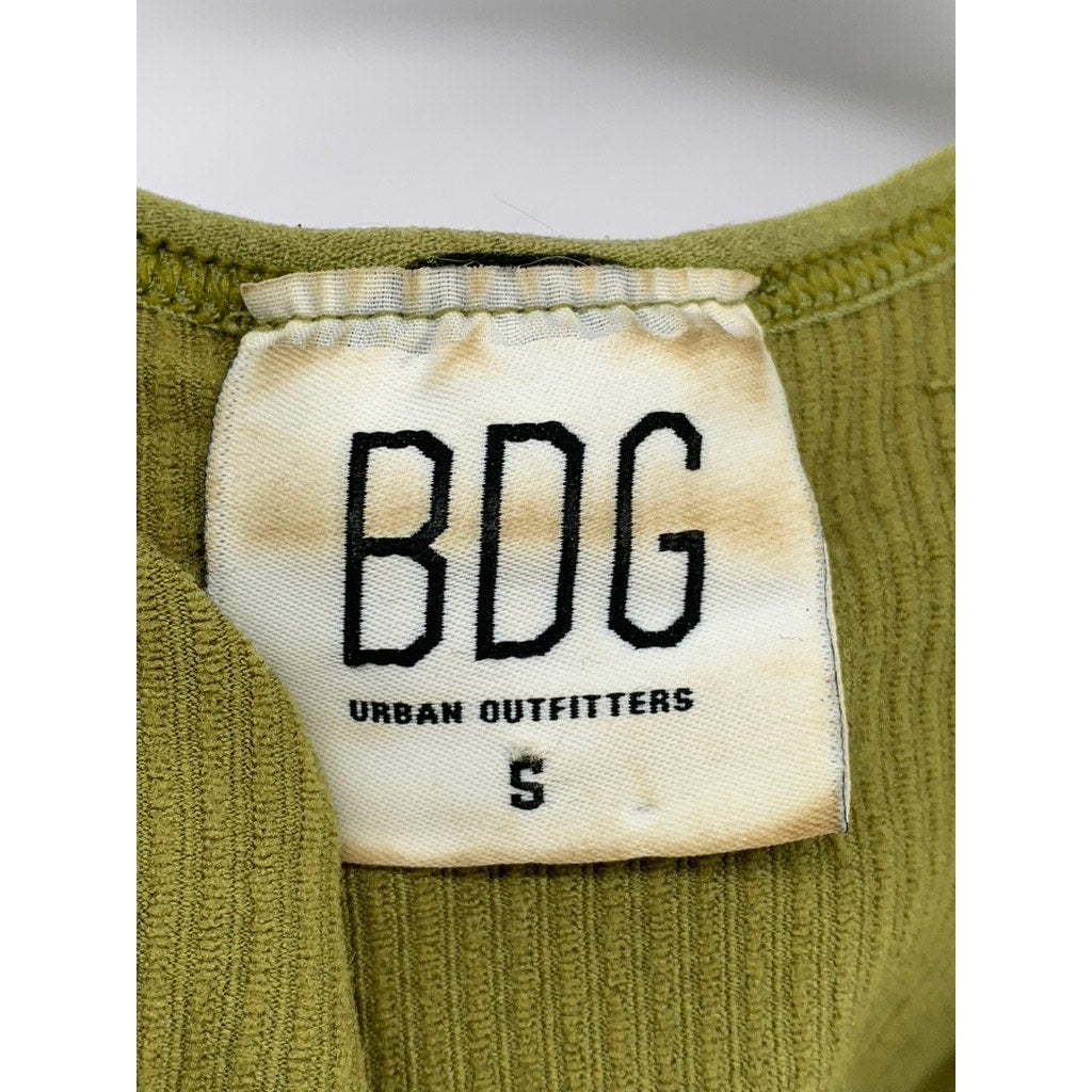 BDG Women's Olive Green Ribbed Seamless Plunging V-Neck Cropped Tank Top SZ S
