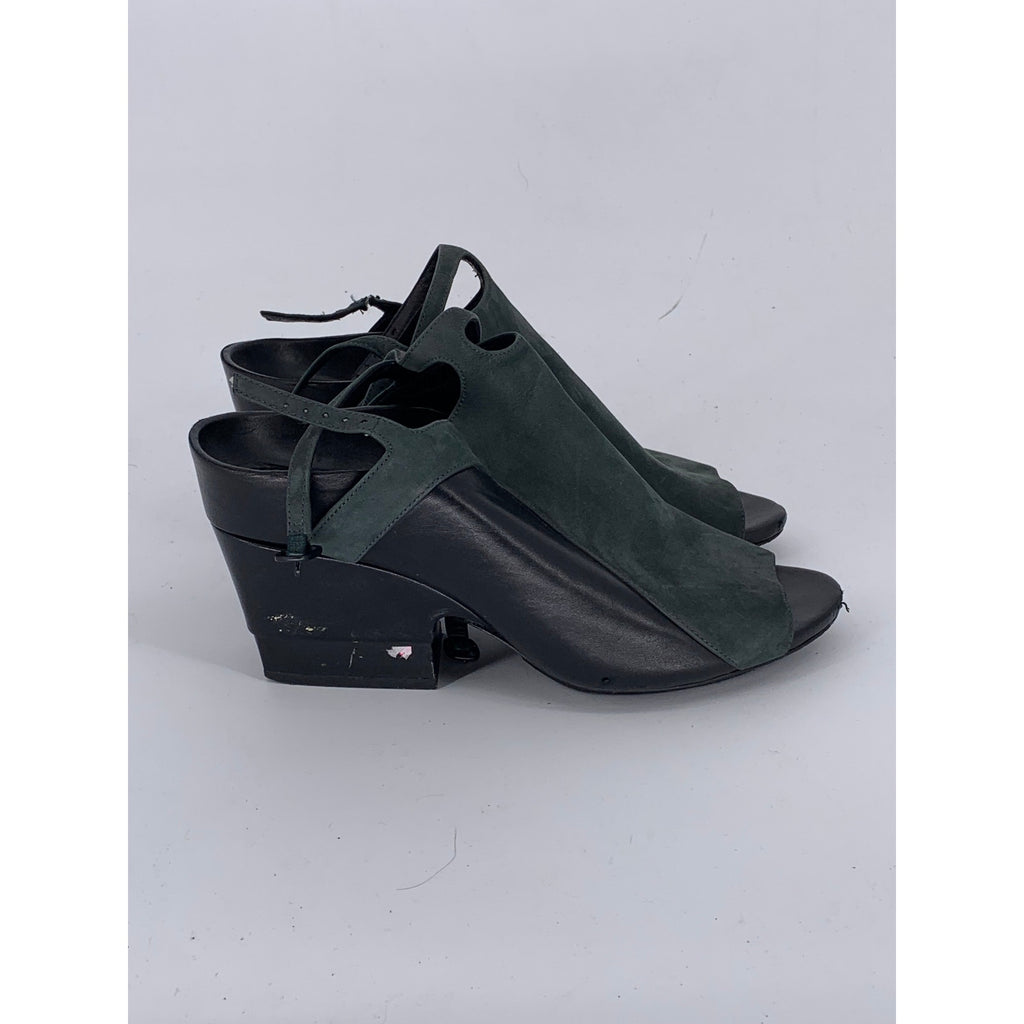 3.1 PHILLIP LIM Women's Washed Black Double Strap Peep-Toe Heeled Shoes SZ 7.5