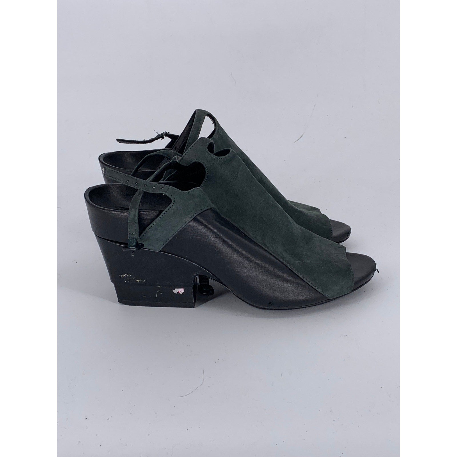 3.1 PHILLIP LIM Women's Washed Black Double Strap Peep-Toe Heeled Shoes SZ 7.5