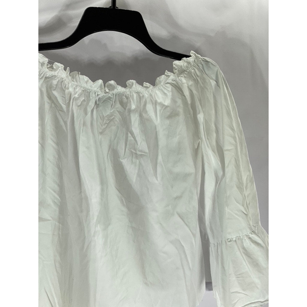 ATMOSPHERE Women’s White Off-The-Shoulder Long Sleeve Ruffle Top SZ 6