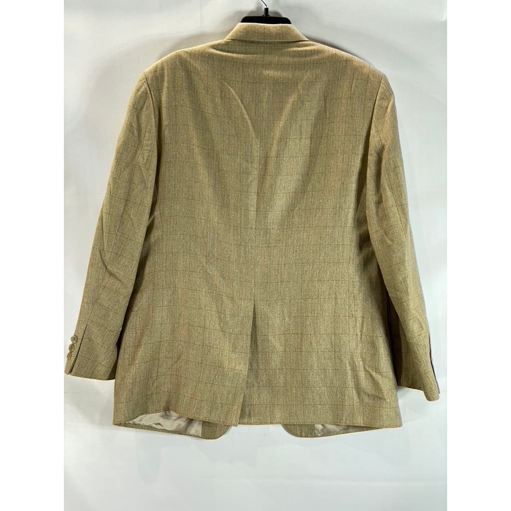 BROOKS BROTHERS Men's Tan Windowpane Silk Blend Two-Button Suit Jacket SZ 42R