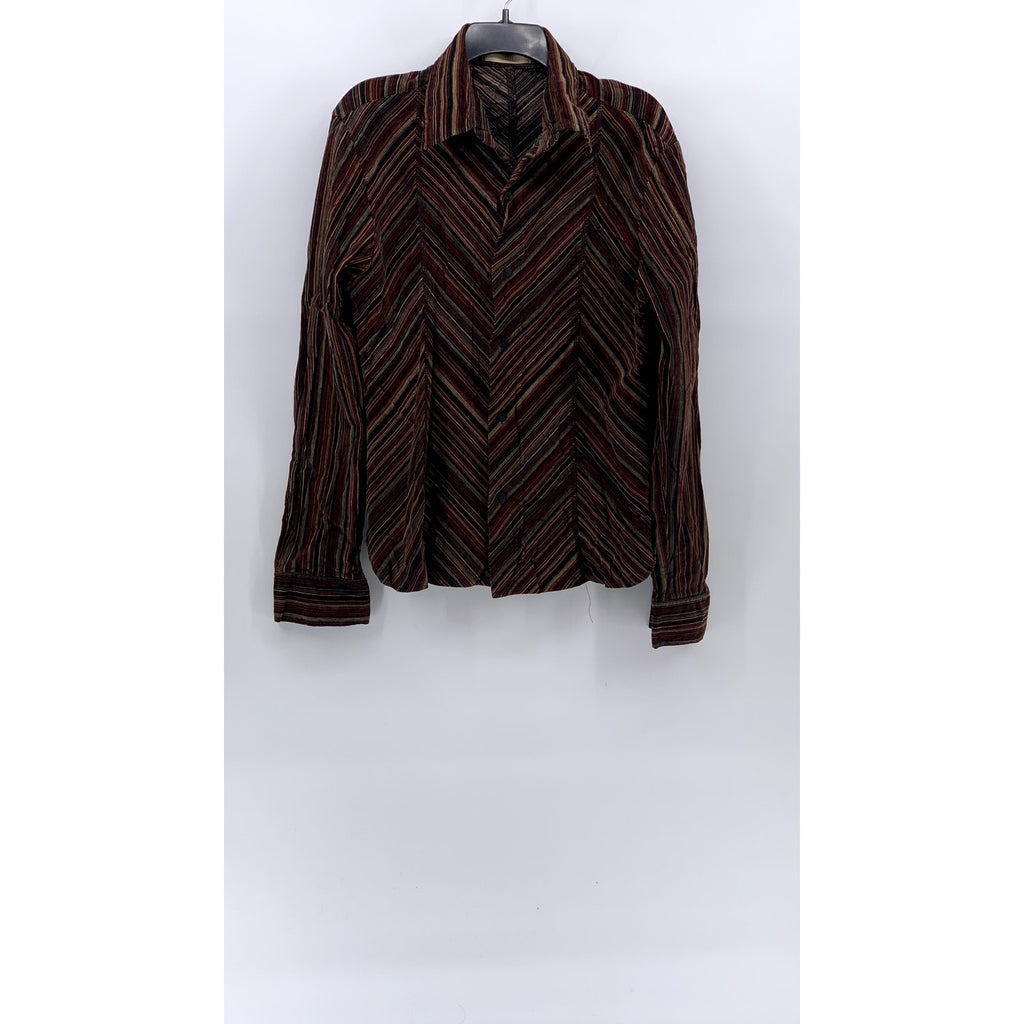 IMPERIAL Women's Brown Striped Corduroy Button-Up Long Sleeve Top SZ M