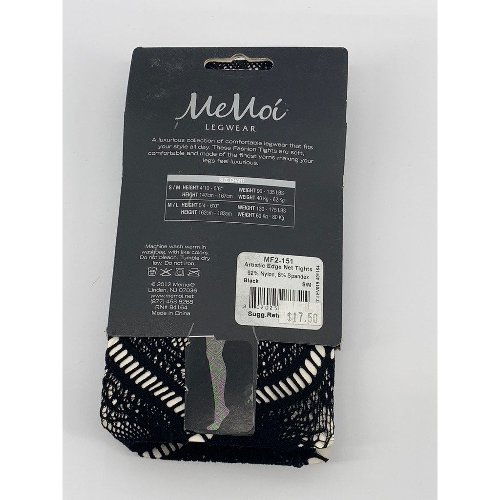 MEMOI Women's Black Artistic Edge Cutout Stretch Pull-On Fashion Tights SZ S/M