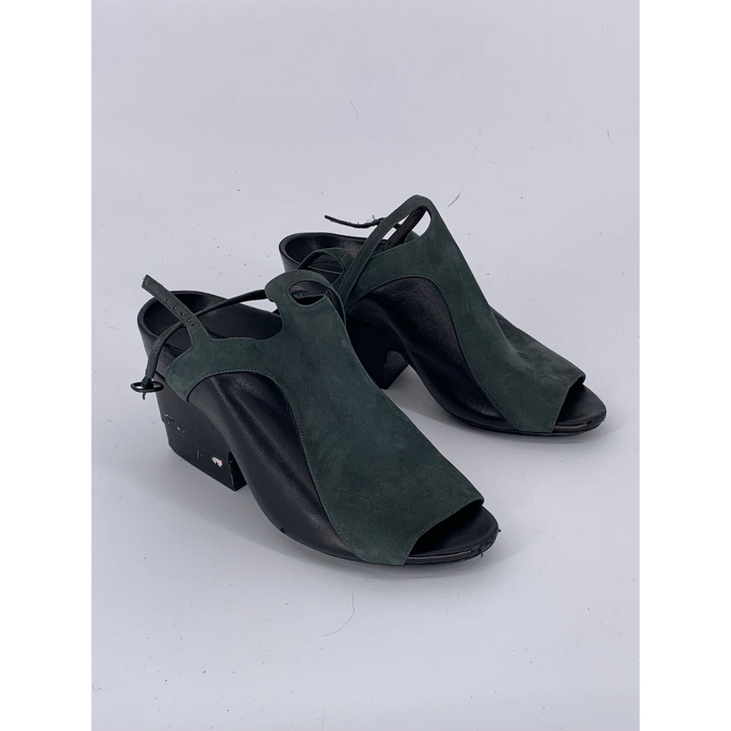 3.1 PHILLIP LIM Women's Washed Black Double Strap Peep-Toe Heeled Shoes SZ 7.5