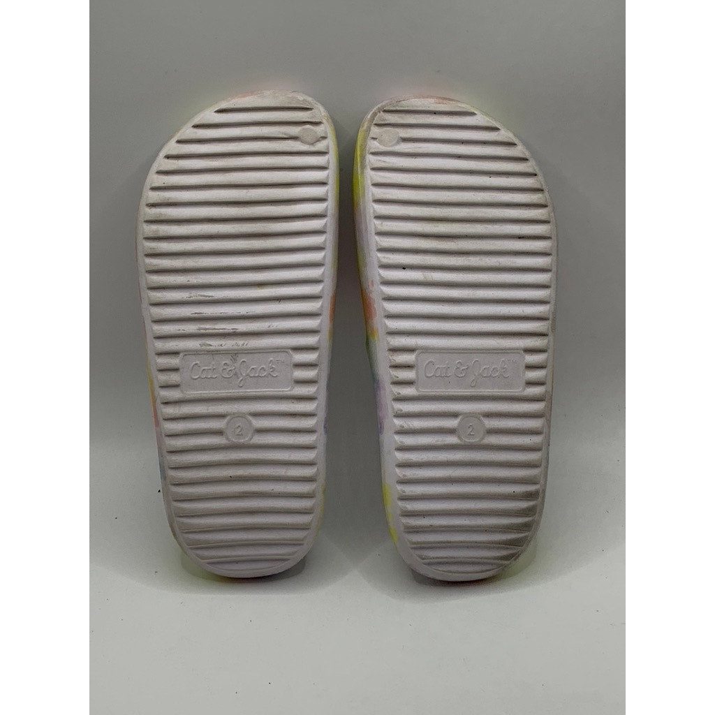 CAT & JACK Girls' White-Multi Tie Dye Slides SZ 2
