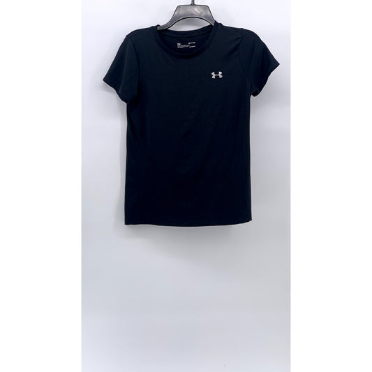 UNDER ARMOUR Women's Black-White Logo Loose Crewneck Short Sleeve Active Top SZS