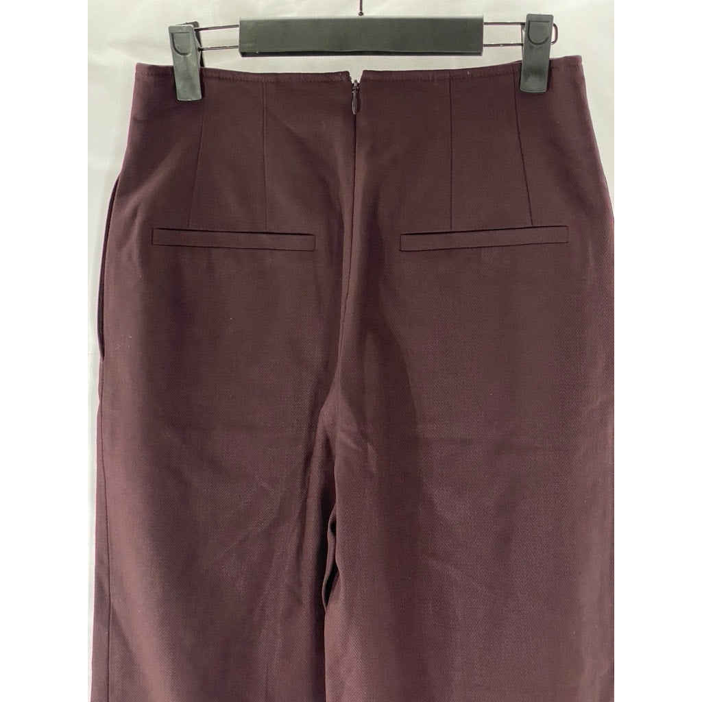 CLUB MONACO Women's Burgundy Wool-Blend Wide-Leg Dress Pant SZ 2