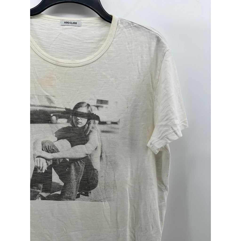 HIRO CLARK Men's White-Black Graphic Crewneck Short Sleeve Casual T-Shirt SZ M