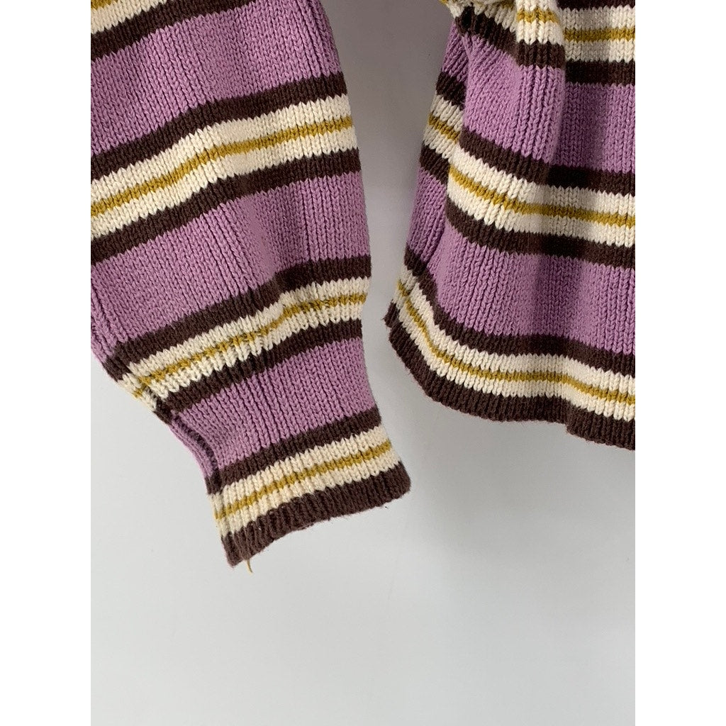 KENDALL & KYLE Women's Pink-Tan Striped Ribbed Hooded Cropped Sweater SZ XS