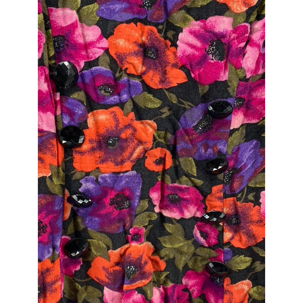 UNBRANDED Women's Orange-Purple Floral Button-Detail V-Neck Mini Dress SZ S