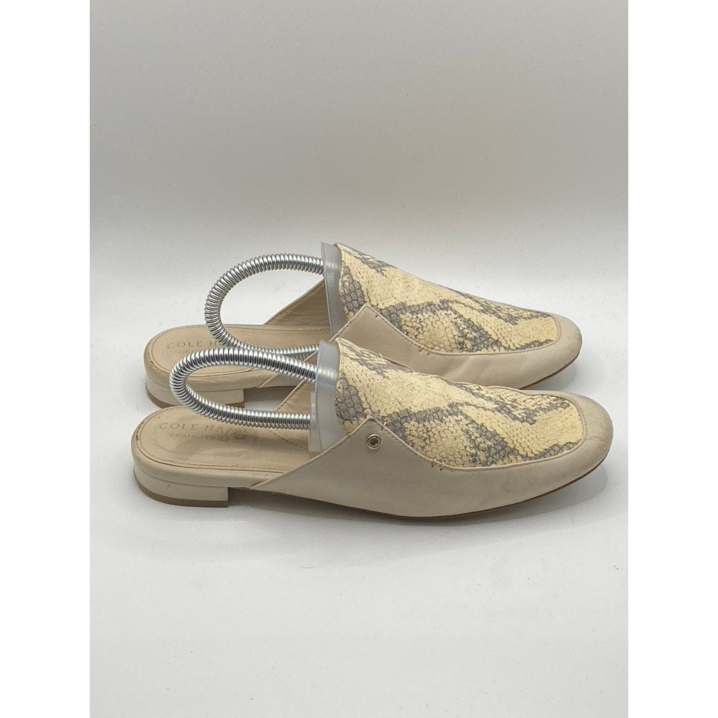 COLE HAAN Women’s Beige Leather Snake-Skin Embossed Slip-On Mule Shoes SZ 6.5