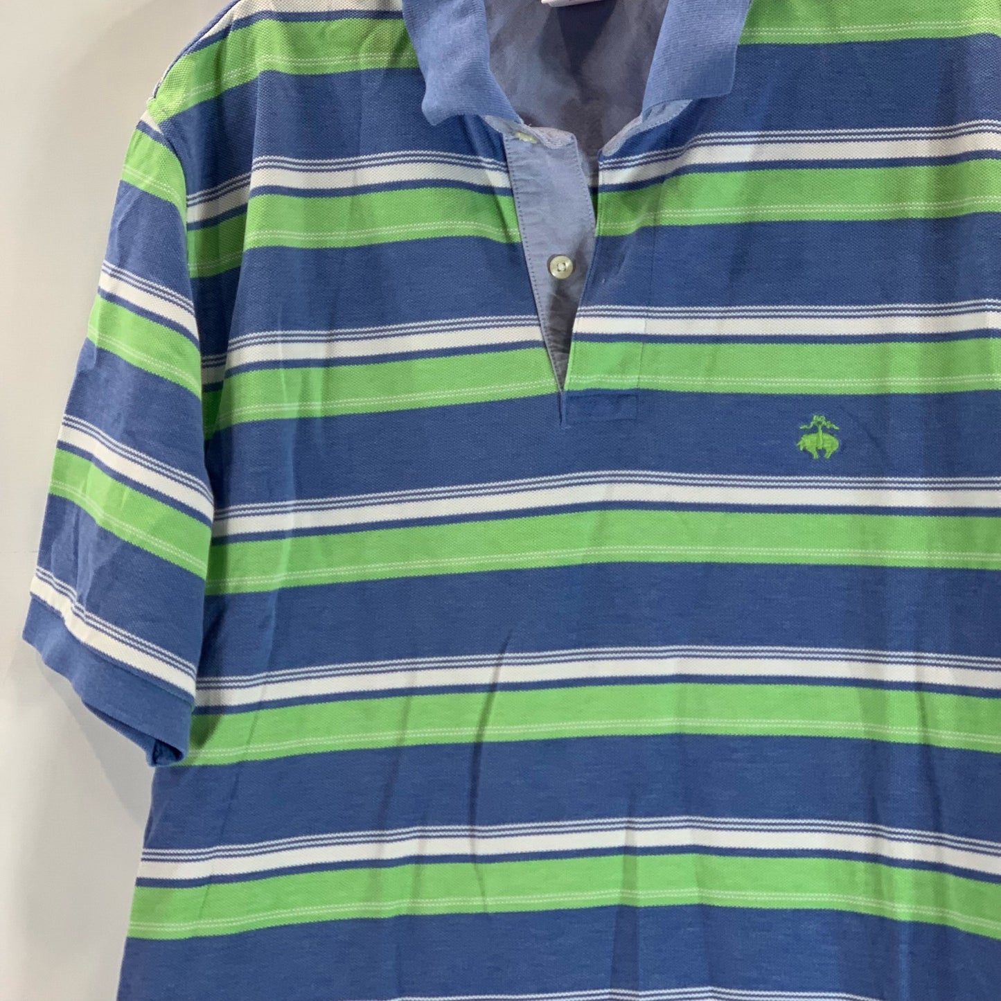 BROOKS BROTHERS Men's Green/Blue Striped Original-Fit Performance Polo Shirt SZL