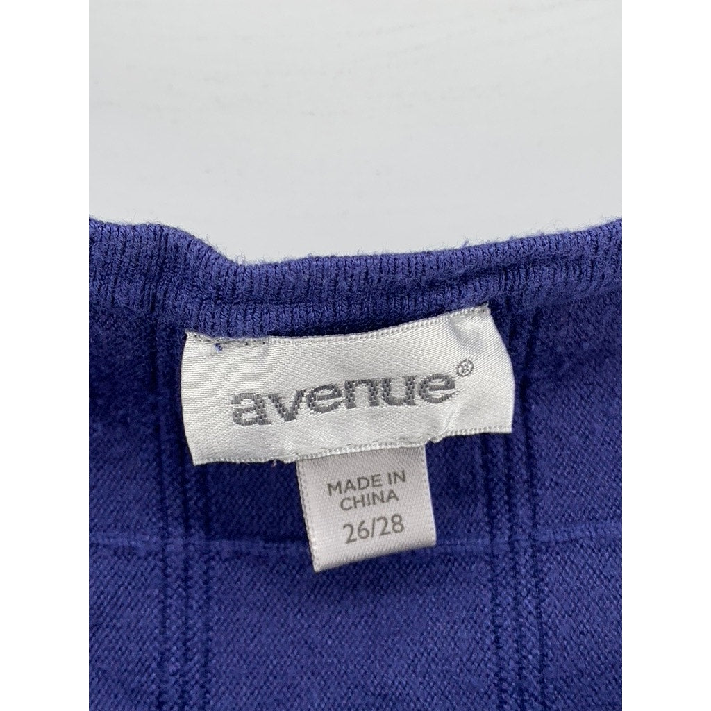 AVENUE Women's Plus Navy Side Ruched Windowpane Short Sleeve Top SZ 26/28