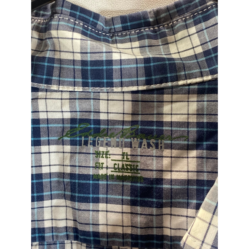 EDDIE BUAER Men's Tall Blue Plaid Legend Wash Classic-Fit Button-Up Shirt SZ TL