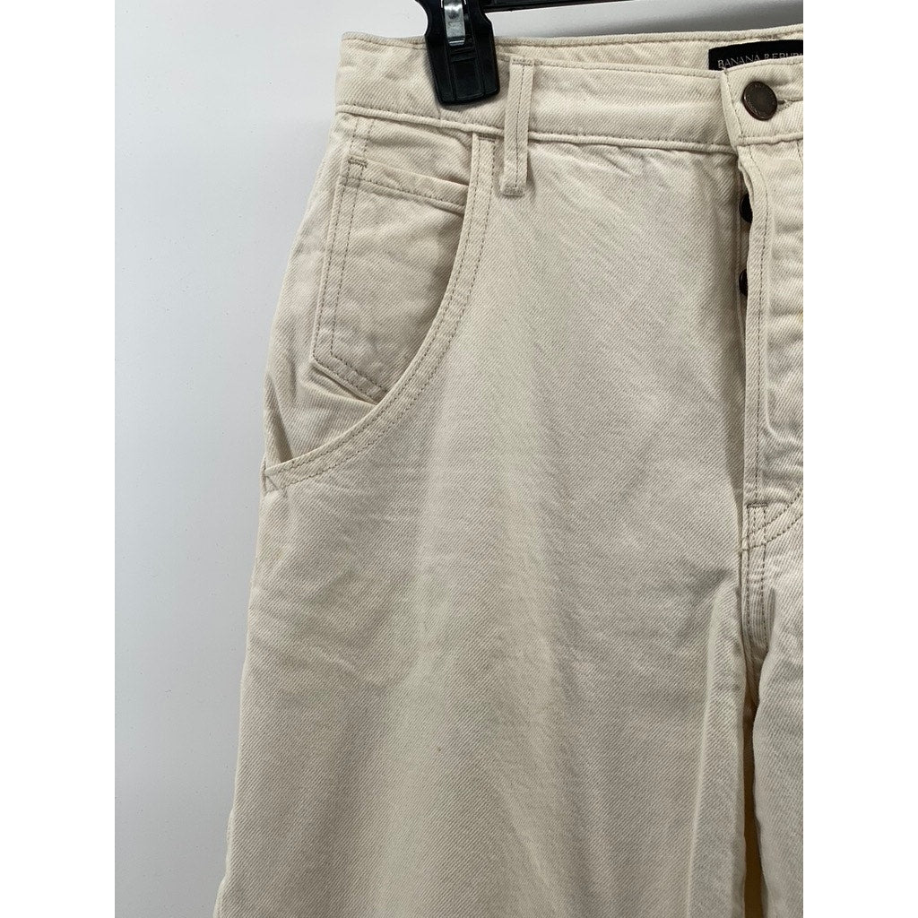 BANANA REPUBLIC Women's Cream Button-Fly High-Rise Relaxed-Fit Taper Jean SZ 27
