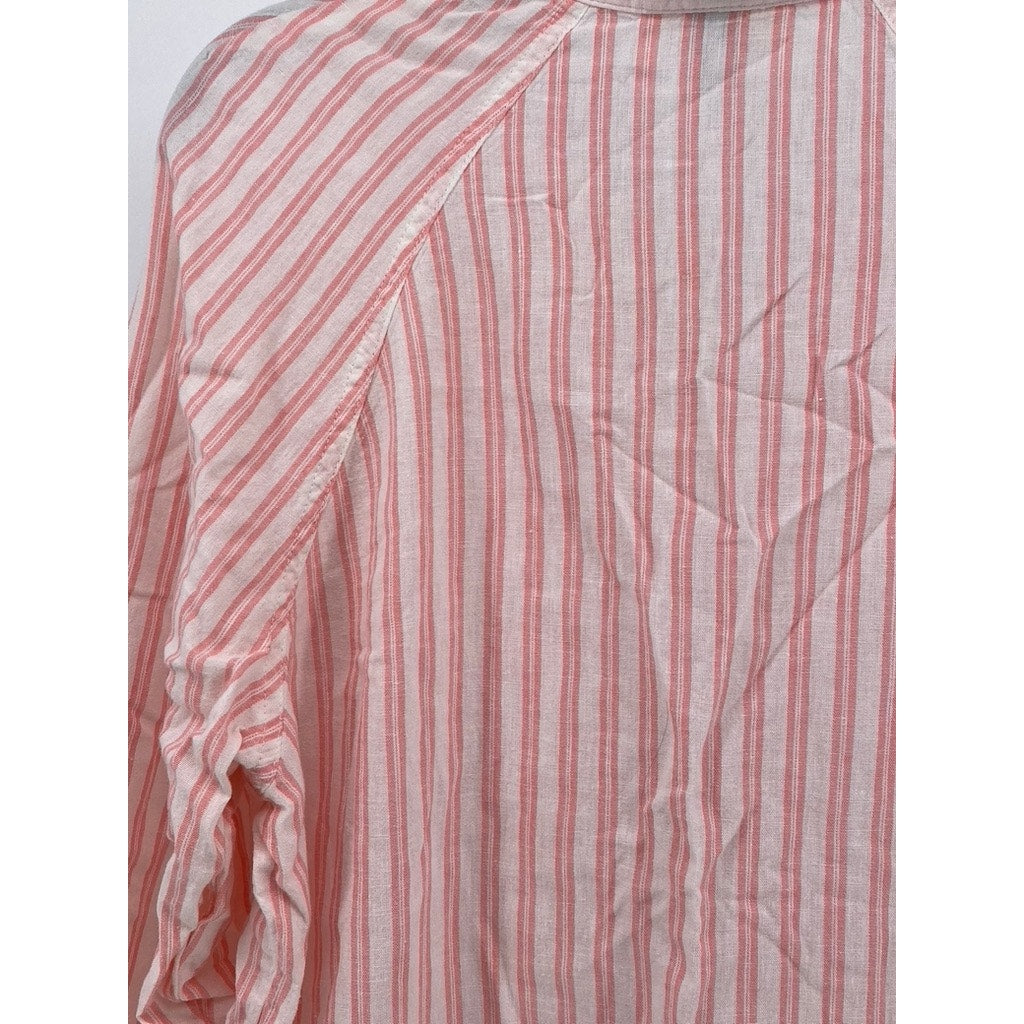 UNIVERSAL THREAD Women's Pink-White Striped Linen-Blend Button-Up Top SZ XS