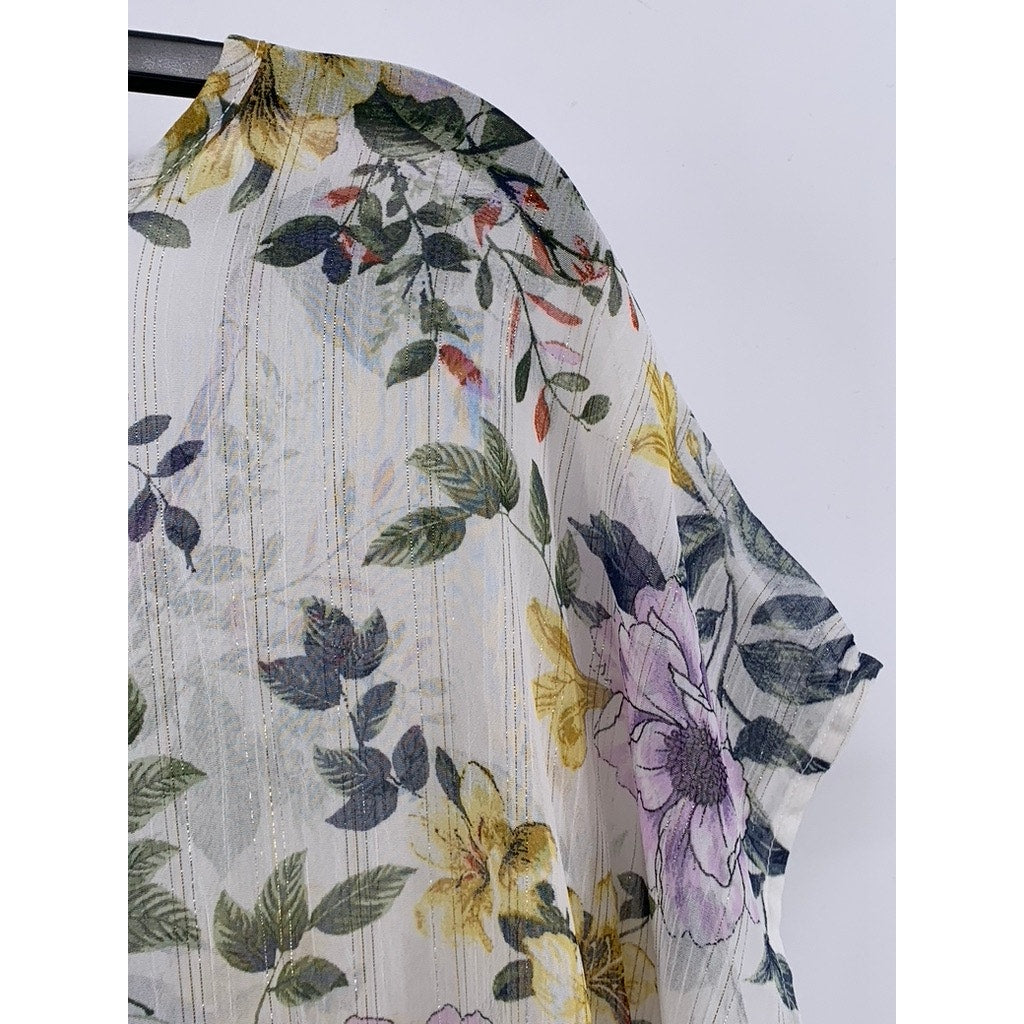 CHA CHA VENTE Women's White Floral Sheer Dress SZ L
