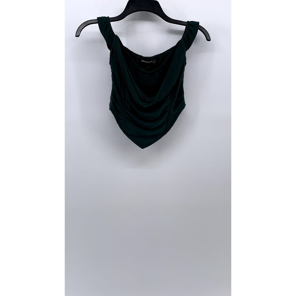 PRETTYLITTLETHING Women's Dark Green Drapey Scoop-Neck Ruffle Corset Top SZ 4