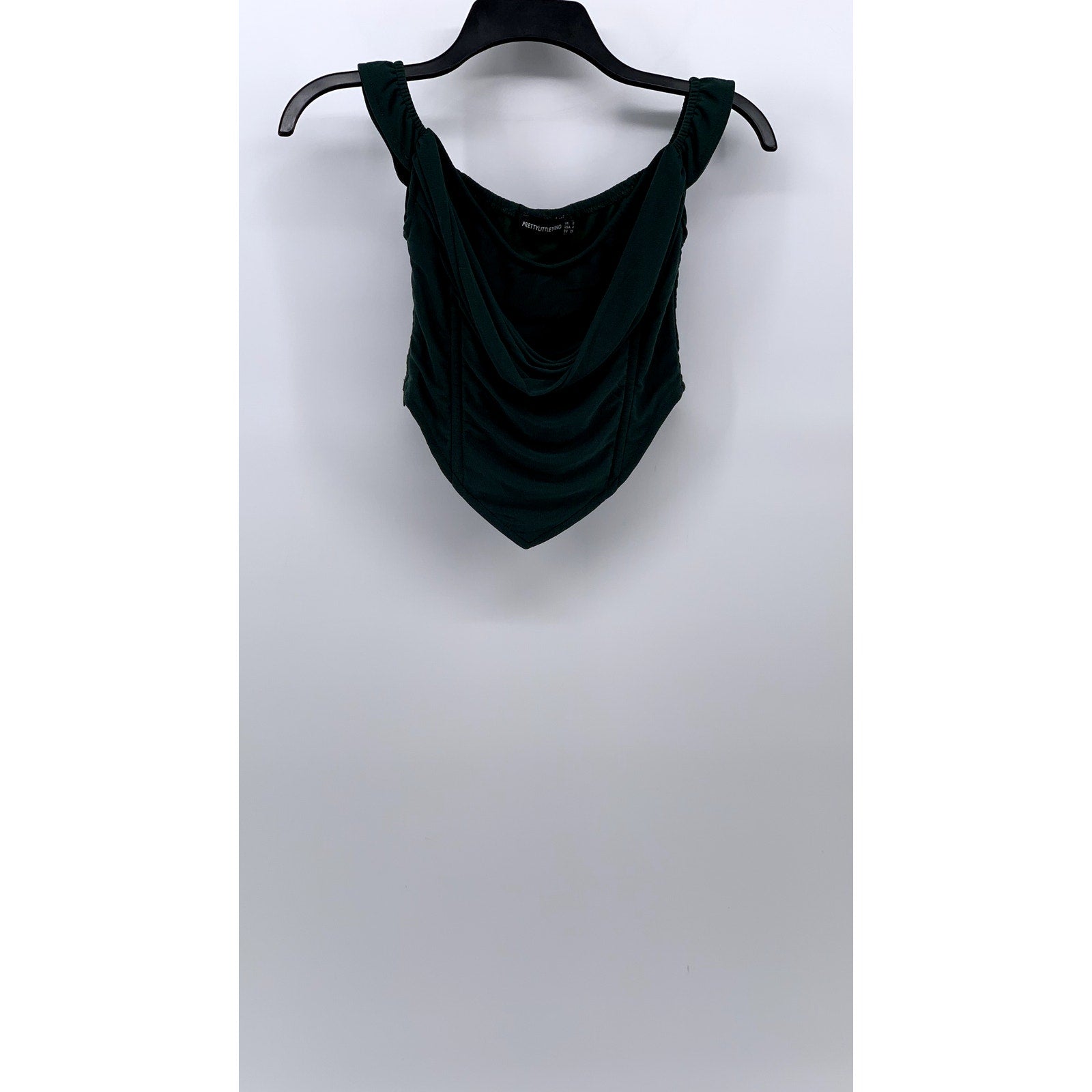 PRETTYLITTLETHING Women's Dark Green Drapey Scoop-Neck Ruffle Corset Top SZ 4