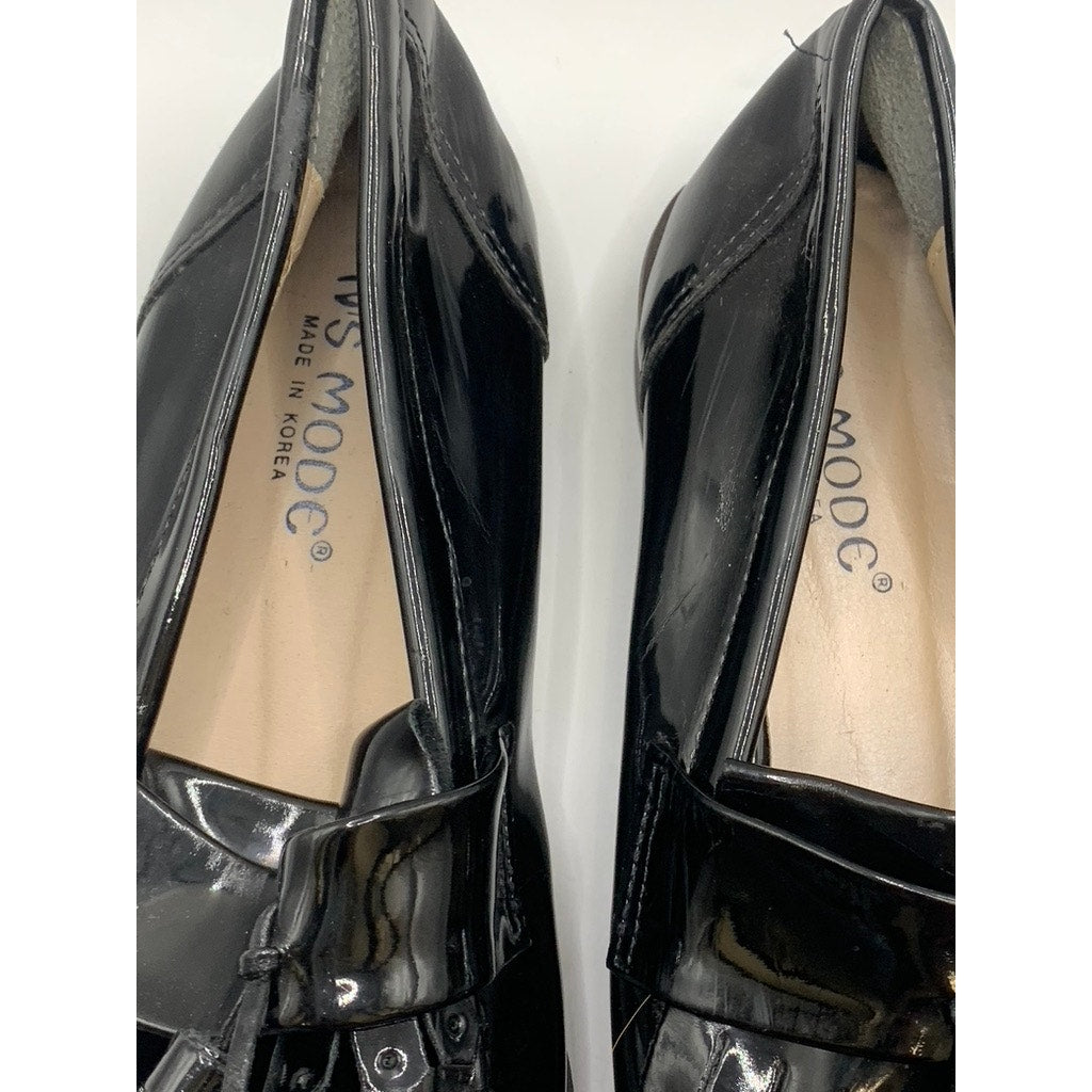 N'S MODE Women's Black Patent Leather Slip-On Tassel Loafers SZ 5.5/6
