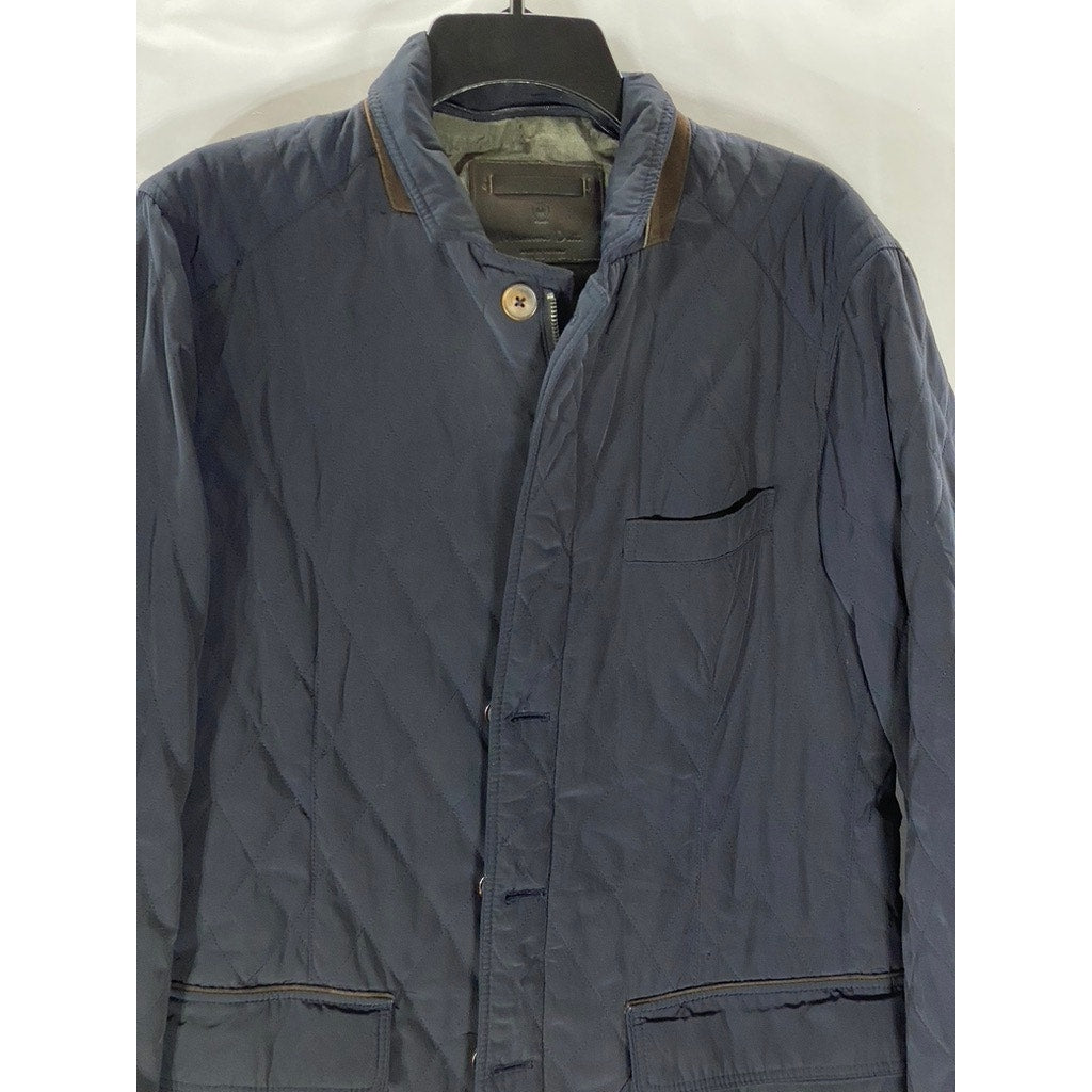 MASSIMO DUTTI  Men's Navy Snap-Button Zip-Up Quilted Jacket SZ M