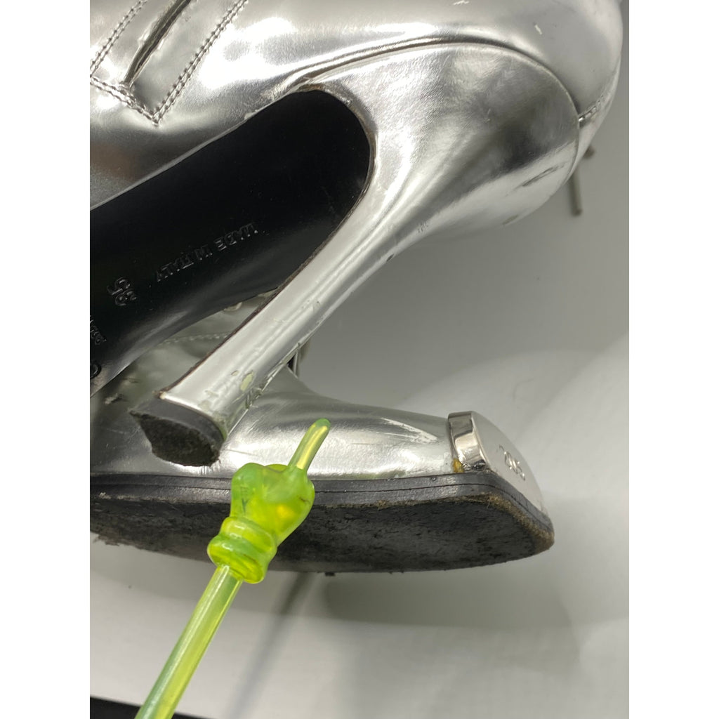 CALVIN KLEIN Women's Silver Metallic Windora Mid Lace-Up Grunge Boots SZ 5