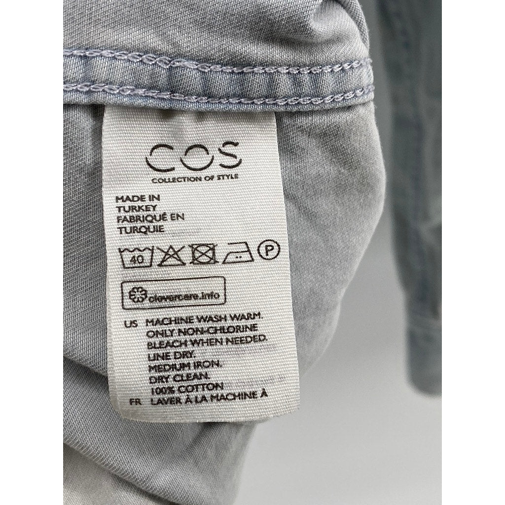 COS Men's Light Blue Button-Up Long Sleeve Regular-Fit Cotton Shirt SZ S