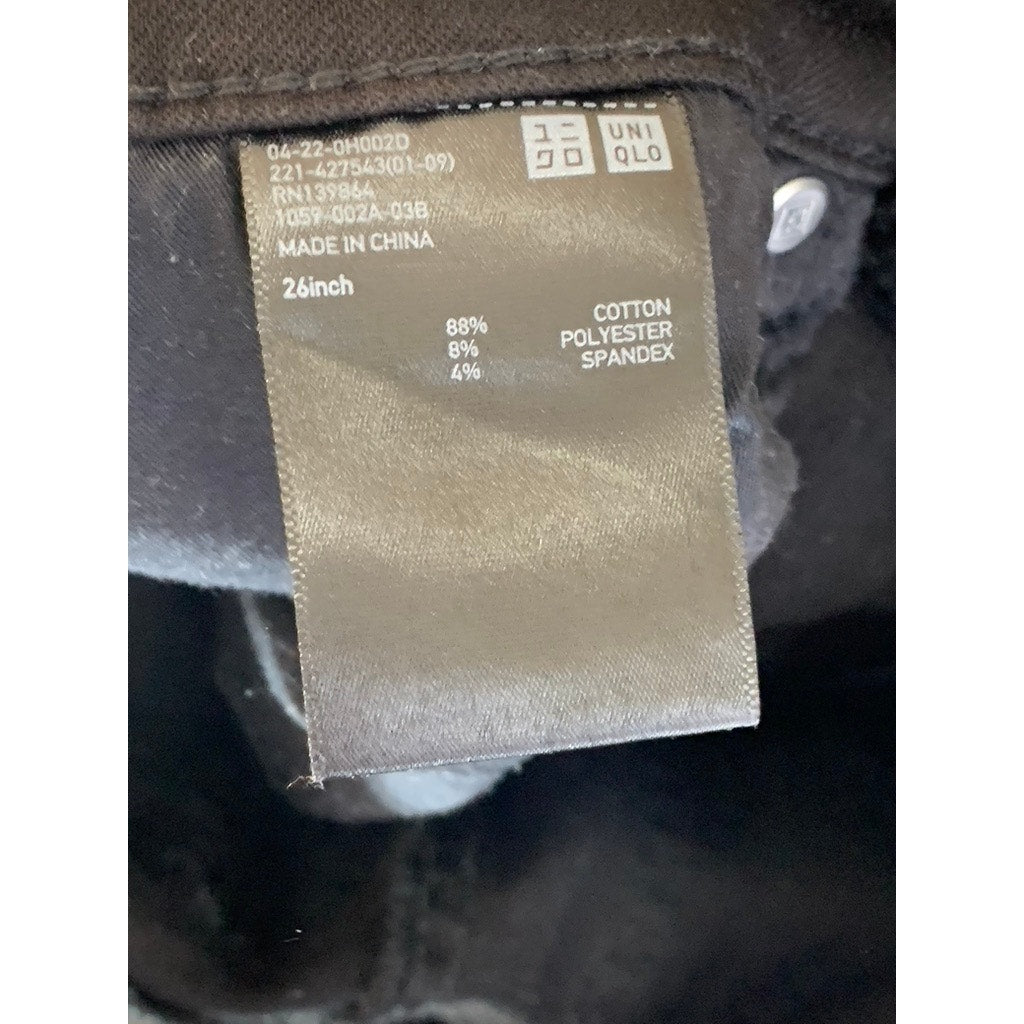 UNIQLO JEANS Women's Black Solid Skinny-Fit Raw-Hem Five-Pocket Denim Jean SZ 26