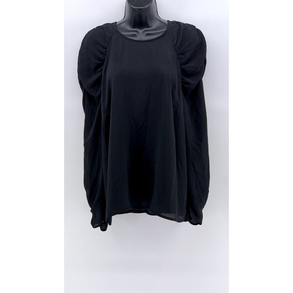 WHO WHAT WEAR Women's Black Long Puff Sleeve Top SZ L