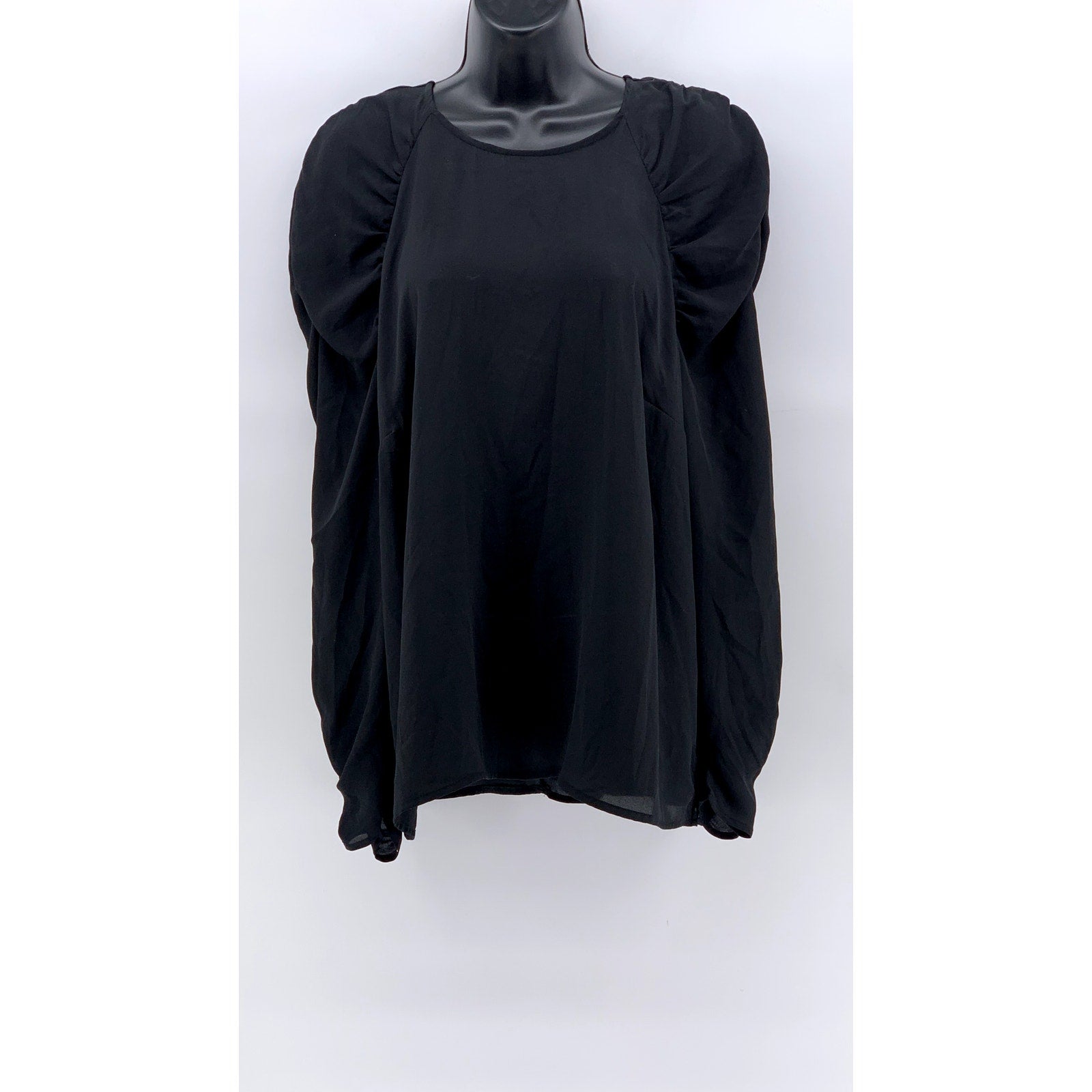 WHO WHAT WEAR Women's Black Long Puff Sleeve Top SZ L
